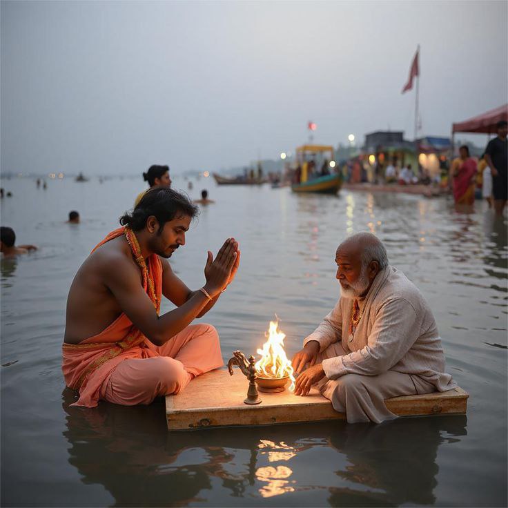 Devotees performing sacred Homa ritual